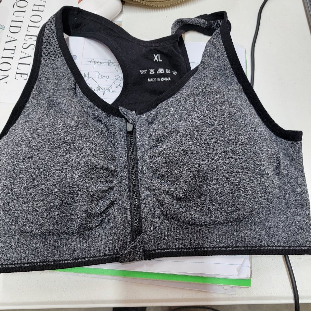 Black and grey sports bra